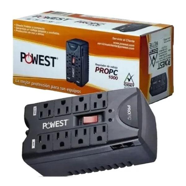 ESTABILIZADOR - Regulador De Voltaje Powest 1000va 600w Para Pc 8 Tomas ProPC100
